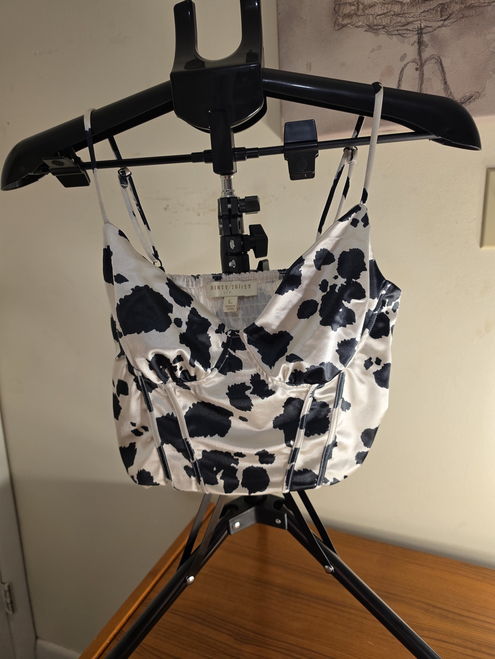 Nasty Gal Black and White Cow Print Satin Crop Cami